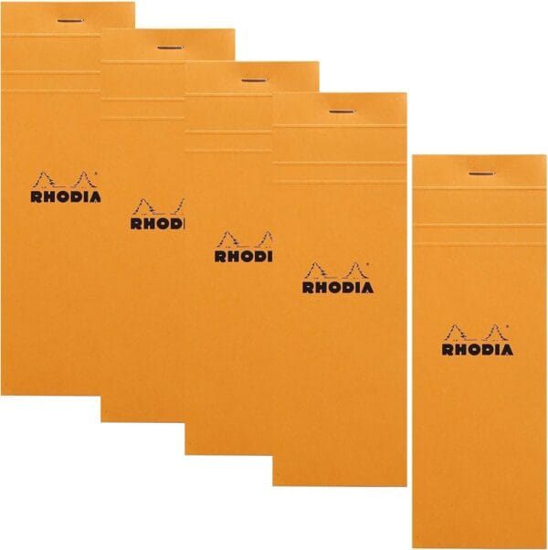 Rhodia | Staplebound Notepad - Graph 80 sheets - 3 x 8 1/4 - Orange cover, Pack of 5