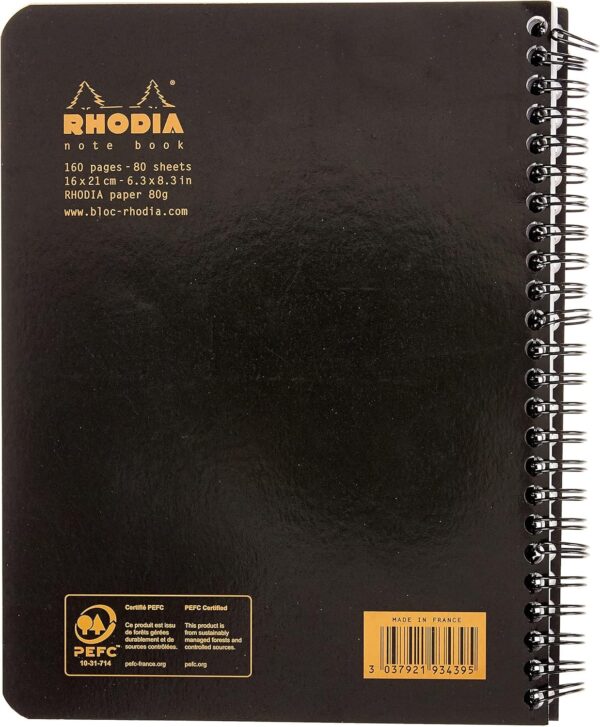 Rhodia | Classic Spiral Bound Dot Paper 160 Page Notebook (16 x 21 cm) - 80 g, Black - Image 2